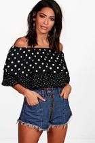 Boohoo Skye Mixed Polka Spot Off The Shoulder Top