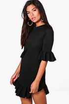 Boohoo Kia Curved Ruffle Hem & Sleeve Shift Dress