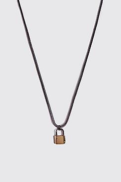 Boohoo Man Script Padlock Necklace