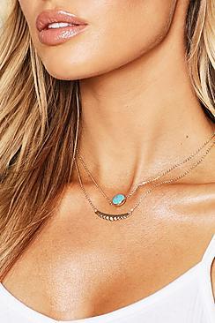 Boohoo Semi Precious Stone & Bead Layered Necklace