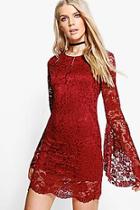 Boohoo Ruby Flare Sleeve Lace Shift Dress