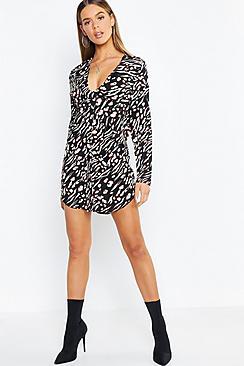 Boohoo Leopard Knot Front Shirt Dress