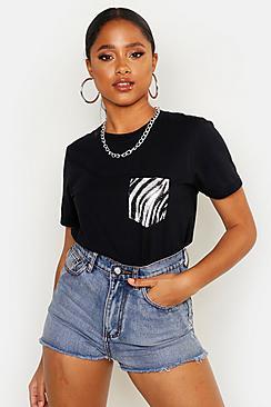 Boohoo Diamante Zebra Pocket Tee