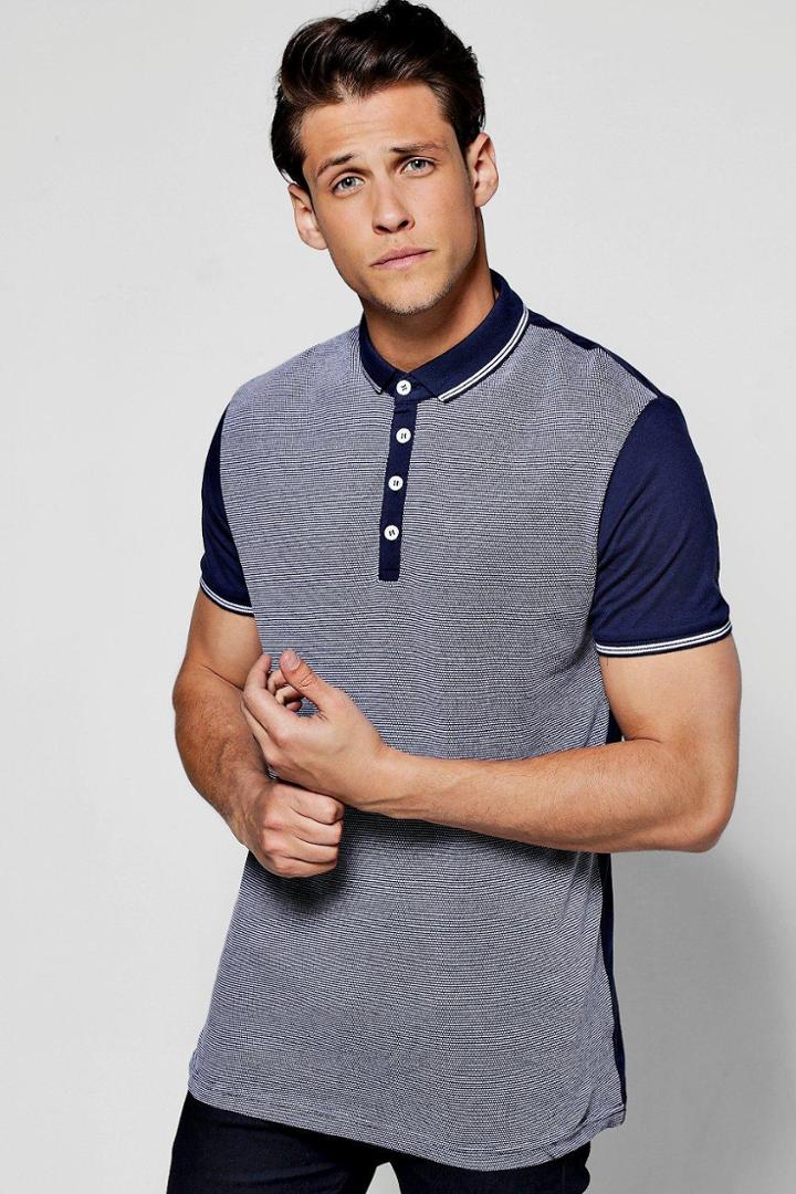 Boohoo Jacquard Front Jersey Polo Navy