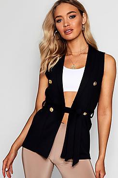 Boohoo Lily Sleeveless Military Button Blazer