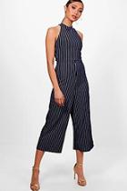 Boohoo Diane Pinstripe High Neck Culotte Jumpsuit