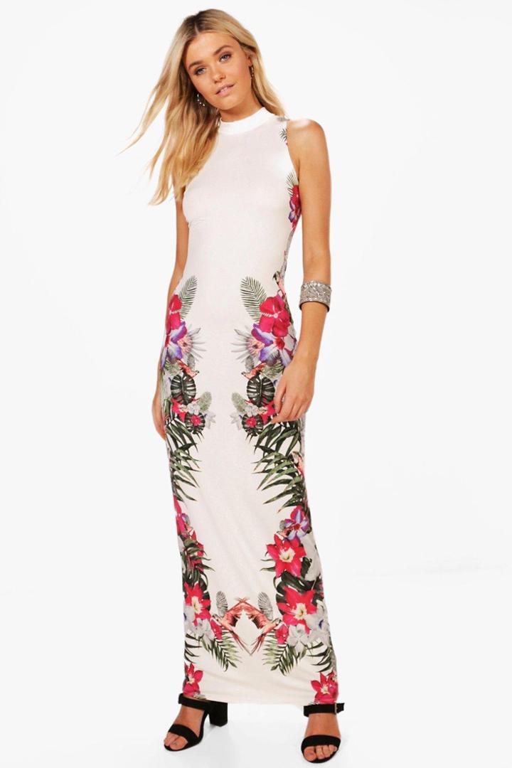 Boohoo Dana Floral Column Print Maxi Dress White