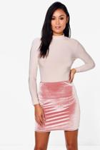 Boohoo Huda Roll Neck Slinky Body Velvet Skirt Co-ord Rose