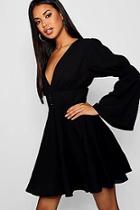Boohoo Aliza Blouson Flared Sleeve Skater Dress