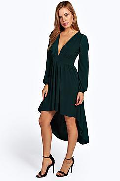 Boohoo Petite Megan Dip Back Tea Dress