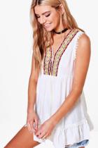 Boohoo Eva Embroidered Smock Top White