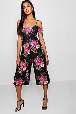 Boohoo Floral Off The Shoulder Culotte Jumpsuit