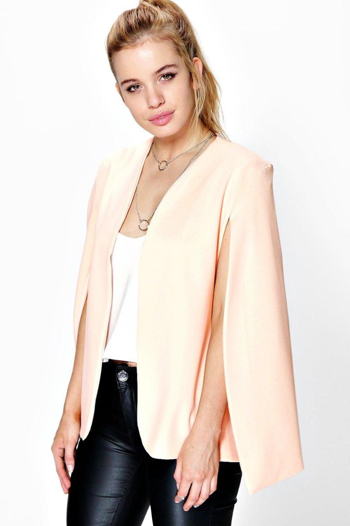 Boohoo Petite Jenna Split Front Cape Blazer Blush