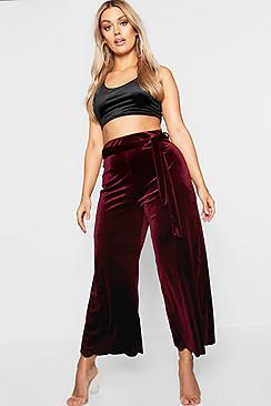 Boohoo Plus Velvet Tie Belt Scallop Culottes
