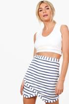 Boohoo Freya Striped Asymetric Mini Skirt Navy