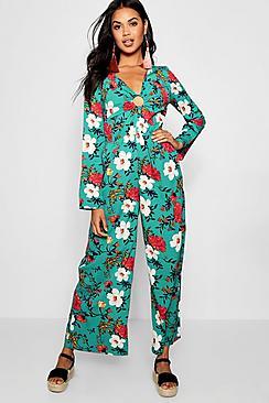 Boohoo Floral Ring Detail Culotte Jumspuit