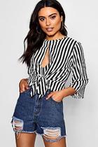Boohoo Maria Stripe Tie Front Split Front Top
