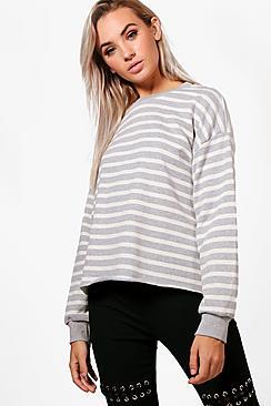 Boohoo Emma Stripe Oversized Raw Hem Sweat