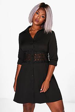 Boohoo Plus Yvonne Lace Crochet Waist Shirt Dress