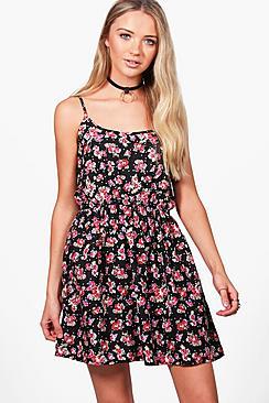 Boohoo Aston Floral Print Strappy Skater Sundress