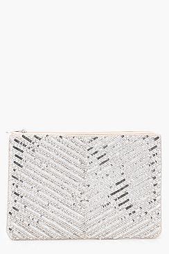 Boohoo Amy Chevron Bead Ziptop Clutch