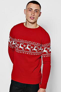 Boohoo Muscle Fit Reindeer Fairisle Christmas Jumper