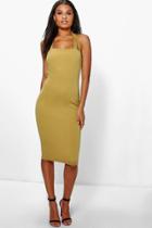 Boohoo Maya Choker Strappy Front Bodycon Dress Olive