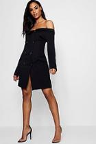 Boohoo Maisie Double Breasted Off The Shoulder Blazer Dress