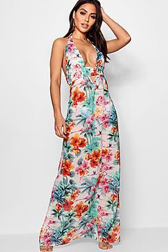 Boohoo Jade Tropical Flamingo Maxi Beach Dress