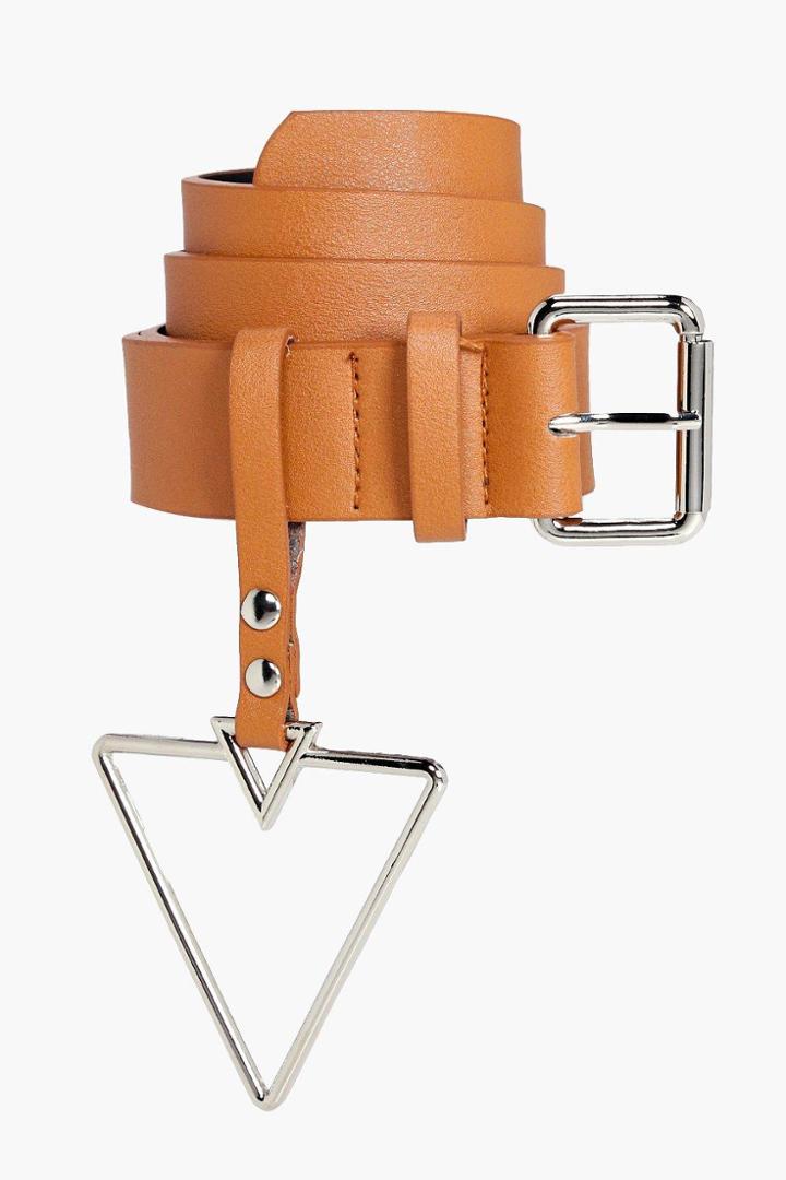 Boohoo Holly Triangle Buckle Detail Belt Tan