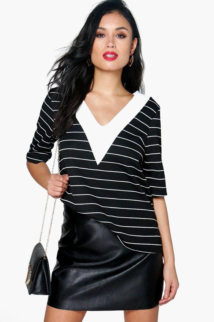 Boohoo Lilly Stripe Mixed Fabric Shell Top Multi