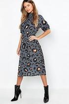 Boohoo Leopard Print High Neck Midi Dress