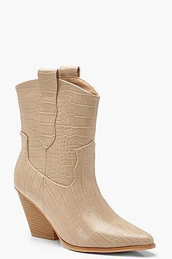 Boohoo Croc Pointed Western Boots