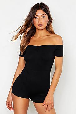 Boohoo Ruched Detail Bardot Playsuit