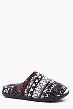 Boohoo Faux Fur Lined Fairisle Slippers