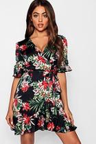 Boohoo Floral Satin Wrap Mini Dress