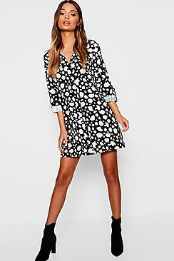 Boohoo Dalmation Print Pocket Front Shirt Dress