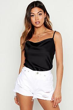 Boohoo Satin High Neck Asymmetric Sleeveless Top