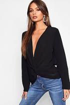 Boohoo Woven Twist Front Plunge Blouse