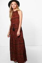 Boohoo Maria Printed Tassle Trim Maxi Dress