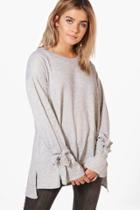 Boohoo Freya Tie Sleeve Soft Marl Jumper Grey