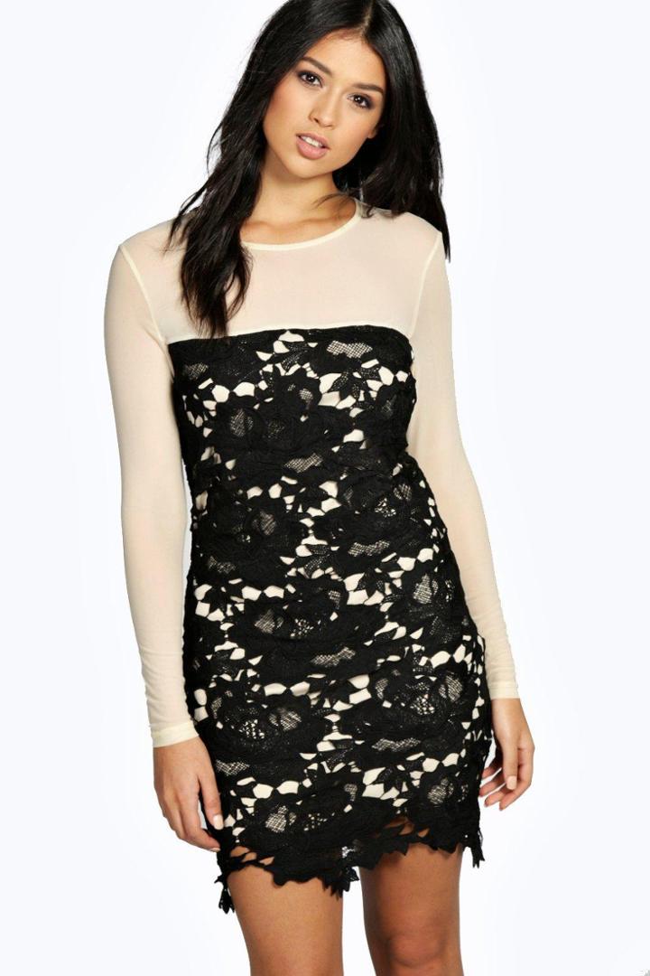Boohoo Boutique Marie Lace & Mesh Bodycon Dress Black