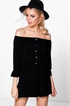 Boohoo Katie Button Front Ruffle Sleeve Playsuit Black