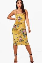 Boohoo Darcie Printed Velvet Square Neck Midi Dress