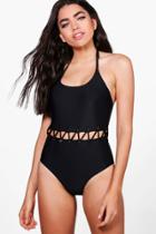 Boohoo Aruba Eyelet Waist Detail Bathing Suit Black