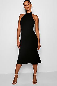 Boohoo High Neck Frill Hem Midi Dress