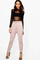 Boohoo Millie Belted Ring Detail Slim Fit Trousers Taupe