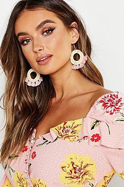 Boohoo Raffia + Fringe Circle Earrings
