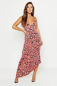Boohoo Petite Leopard Print Asymmetric Hem Maxi Dress