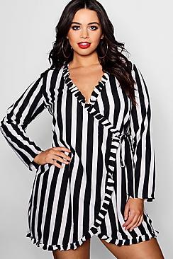 Boohoo Plus Emma Stripe Wrap Dress
